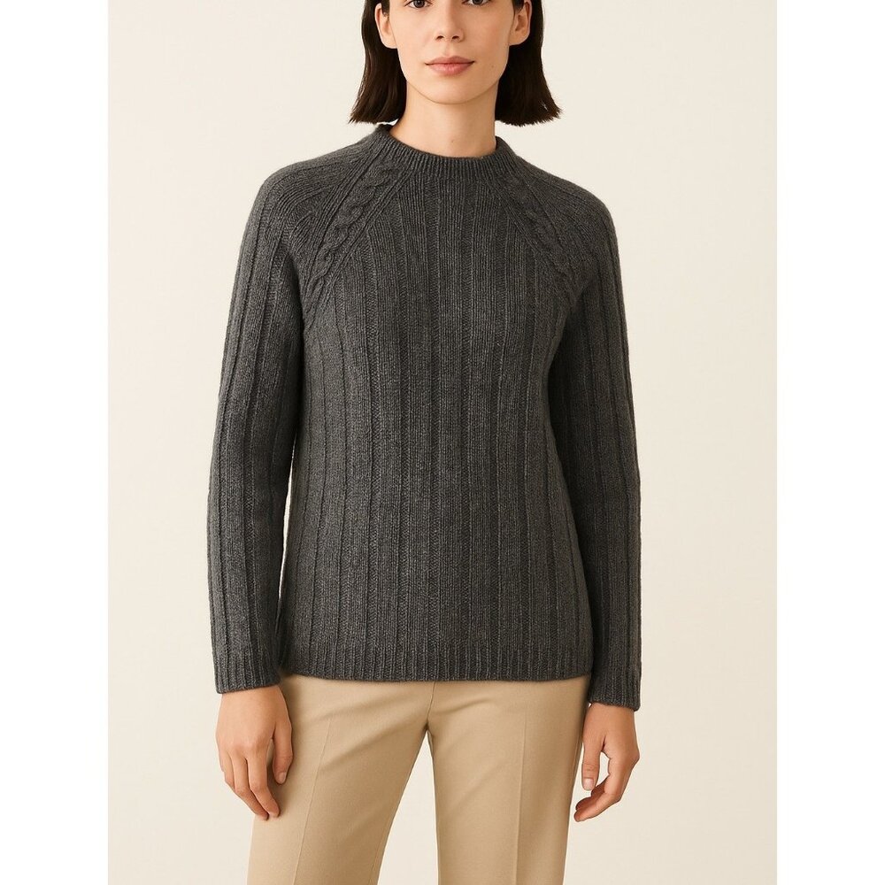 Banana Republic Lambswool Alpaca Cable Knit Sweater Gray Crewneck Chunky Knit S